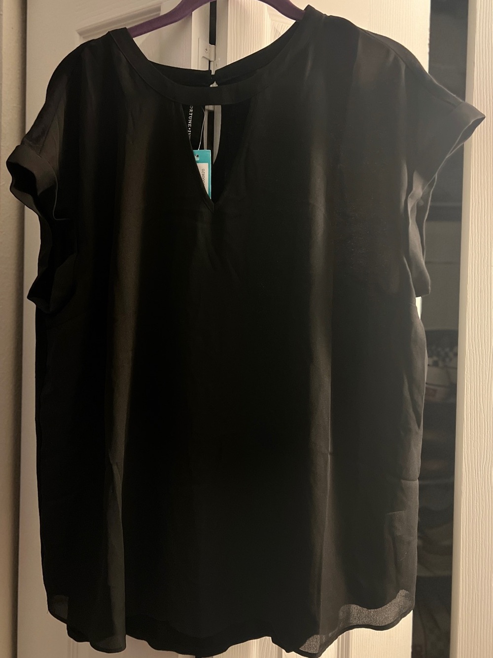Women's Black Short-Sleeve V-Notch Blouse — Classic Everyday Top
